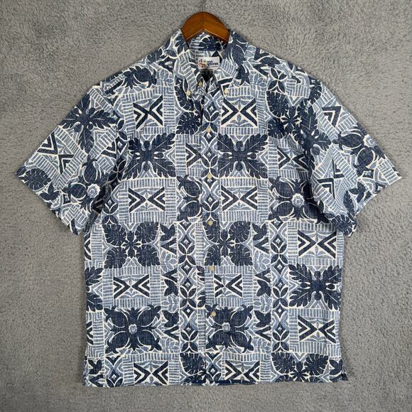 Reyn Spooner Hawaiian Shirt Mens Large Blue Button Up Beach - Picture 1 of 9